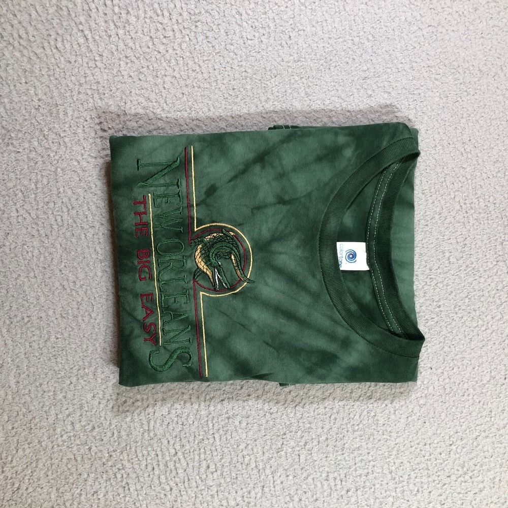 new orleans T shirt mens 2XL green tie dye gator embroidered - Picture 9 of 10